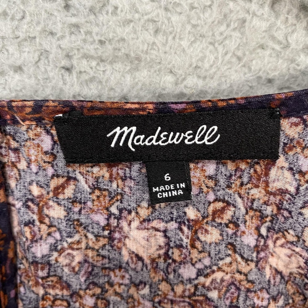 Madewell Midi Dress Womens 6 Rust Floral Square Neck Puff Sleeve Tiered Babydoll - Picture 6 of 13